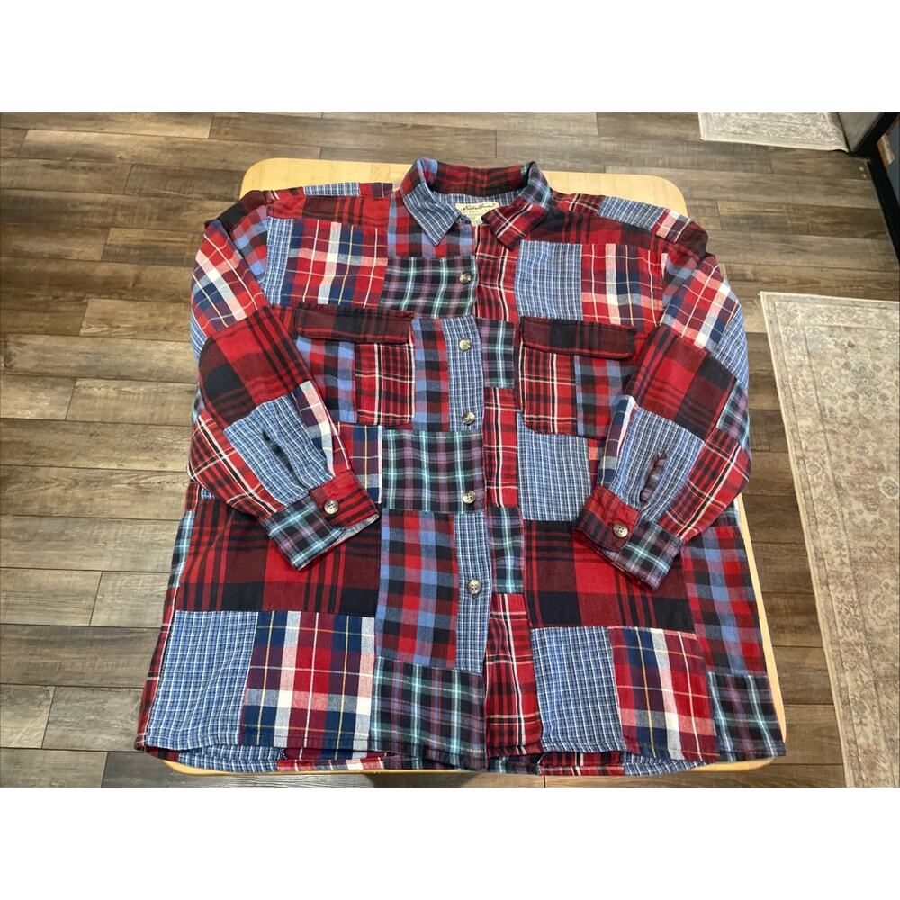 90’s Eddie Bauer Baggy Patchwork Flannel Shirt M Oversized Button Up Granola Vtg